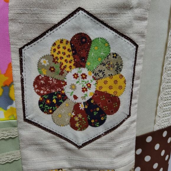 Vintage 60s Hippie Handmade Patchwork Boho Maxi Skirt Prairie Lined 13 In Waist - Picture 11 of 13